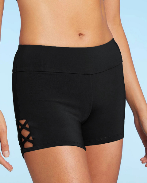 Black Lace Up Mid Waist Swim S...