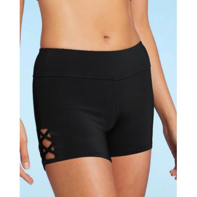 Black Lace Up Mid Waist Swim Shorts