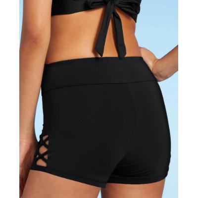 Black Lace Up Mid Waist Swim Shorts