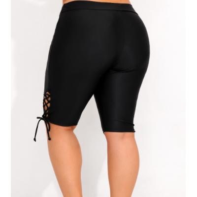 Black Lace Up Side Mid Waist Swim Shorts