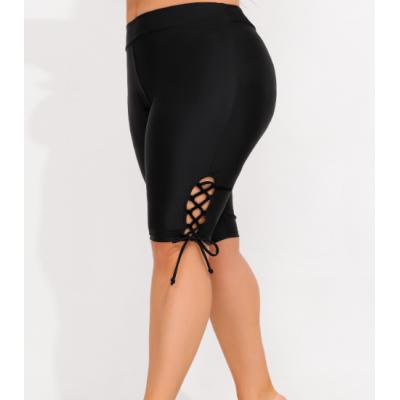 Black Lace Up Side Mid Waist Swim Shorts