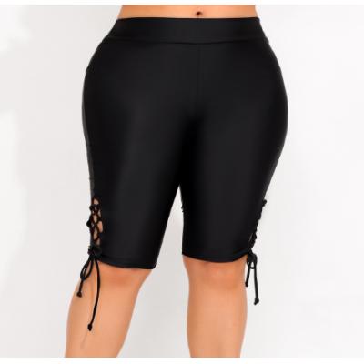 Black Lace Up Side Mid Waist Swim Shorts