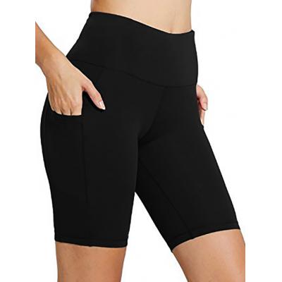 High-waisted black pocket gym shorts