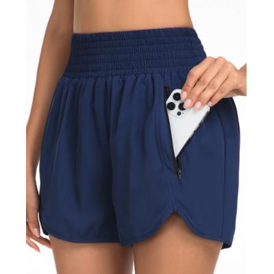 Smocked High Waisted Blue Beach Shorts