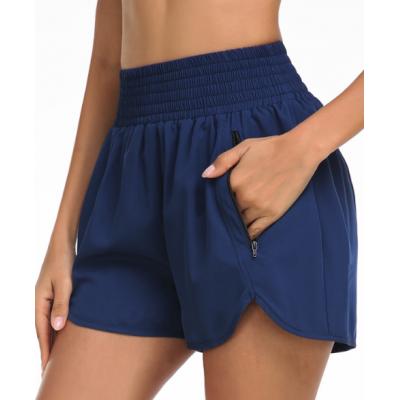 Smocked High Waisted Blue Beach Shorts