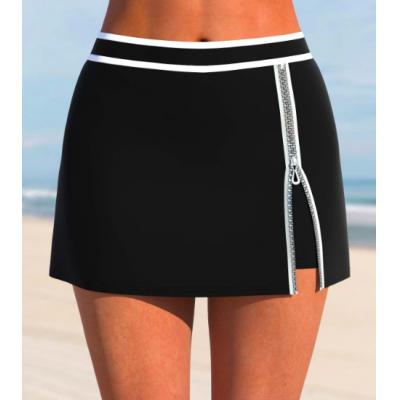 Black Zipper Mid Waisted Contrast Stitching Pantskirt