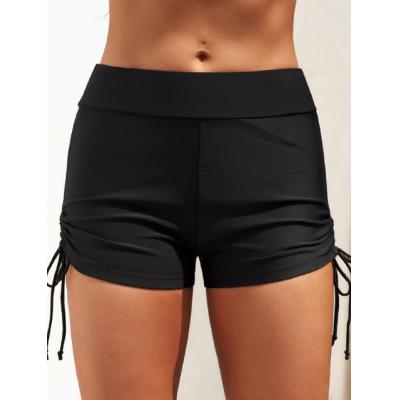 Mid Waisted Black Drawstring Side Swimwear Shorts