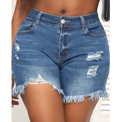 Denim Blue Pocket Skinny Zipper Fly Shorts