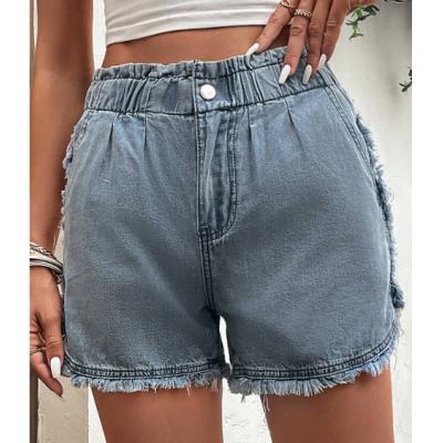 Blue Pocket Button Fly High Waisted Denim Shorts