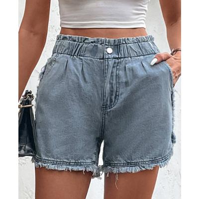 Blue Pocket Button Fly High Waisted Denim Shorts