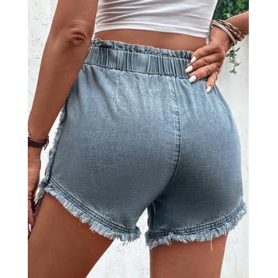 Blue Pocket Button Fly High Waisted Denim Shorts