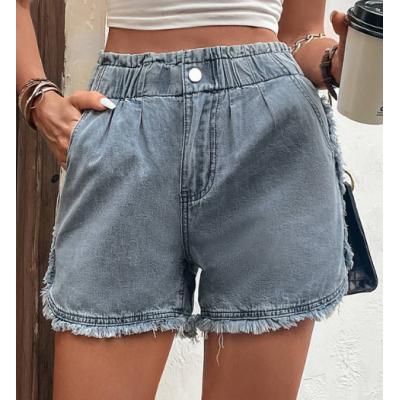 Blue Pocket Button Fly High Waisted Denim Shorts